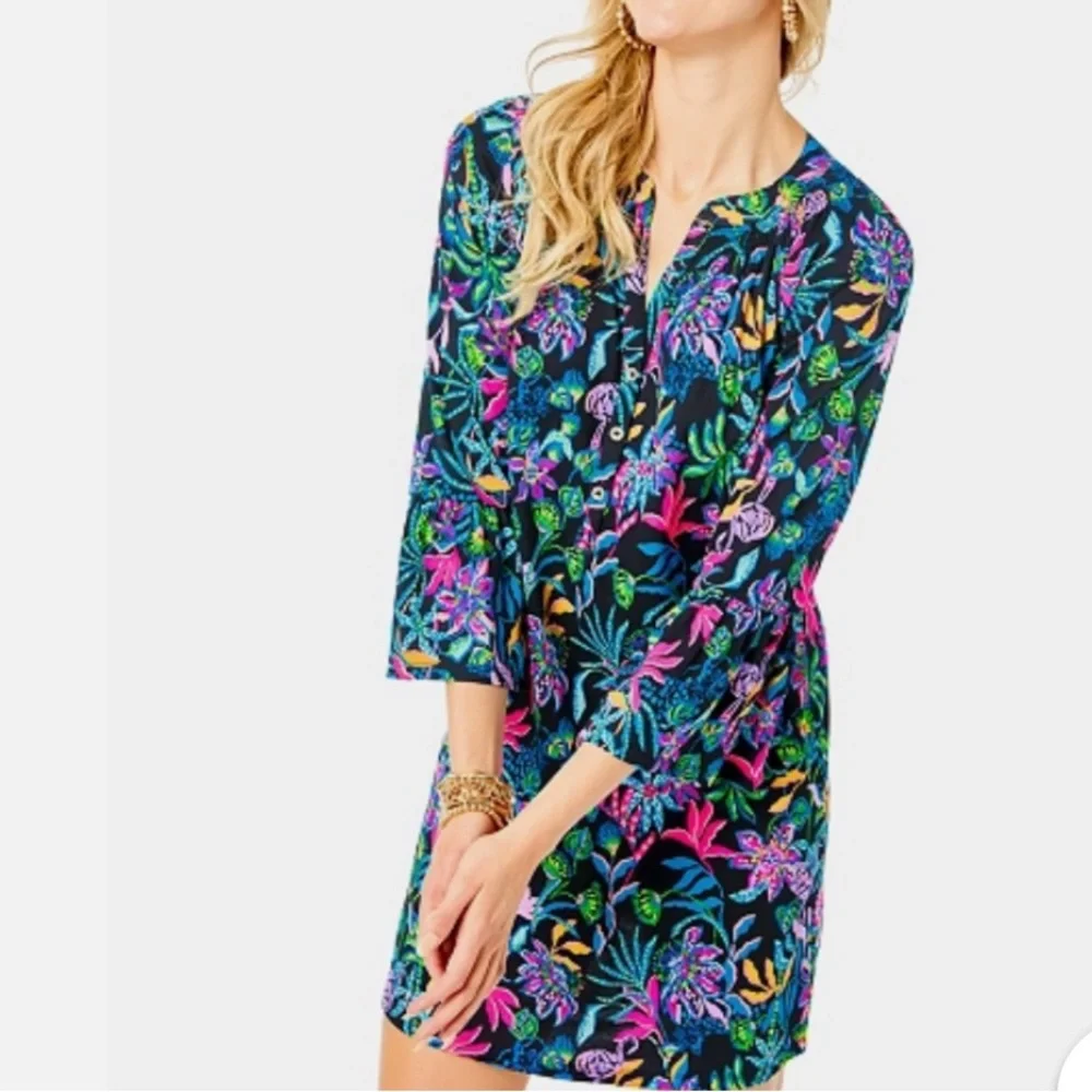 Lilly Pulitzer Norris 3/4 Sleeve Dress Onyx Paradise Glow S - Picture 2 of 10
